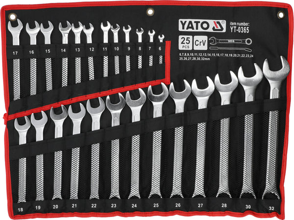 COMBINATION SPANNER SET, POLISHED HEAD 6-32, 25 PCS - YT-0365